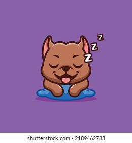 Pitbull Sleepy Cute Creative Kawaii Cartoon Mascot Logo