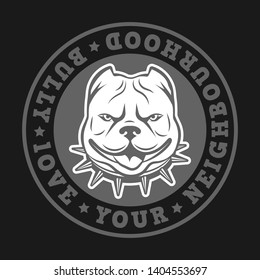 Pitbull Spiked Collar Vector. 
Kind dog, with his tongue sticking out. Vector Illustration