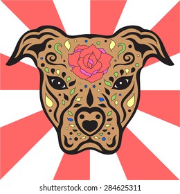 Pitbull Sugar Skull, Cute Dog, Day Of The Dead, Vector Illustration Design