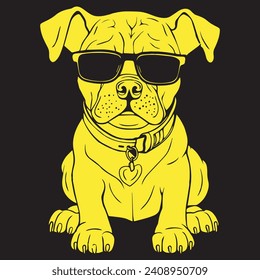 Pitbull in sunglasses. For printing on a T-shirt, pillow, notebook, clothing.