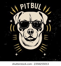 Pitbull with sunglasses vintage illustration