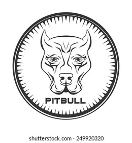 Pitbull terrier label. Dog face vector illustration.