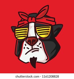 Pitbull terrier swag hip hop shutter shades gangsta head scarf t shirt design