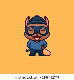 Pitbull Thief Cute Creative Kawaii Cartoon Mascot Logo