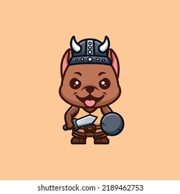 Pitbull Viking Cute Creative Kawaii Cartoon Mascot Logo