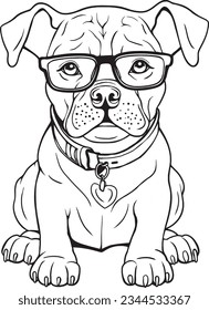 Pitbull wearing a Sunglasses, Funny dog, Coloring book for kids.