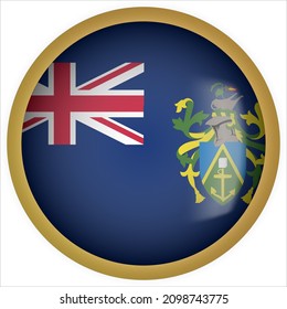 Pitcairn Islands 3D rounded Flag Button Icon with Gold Frame