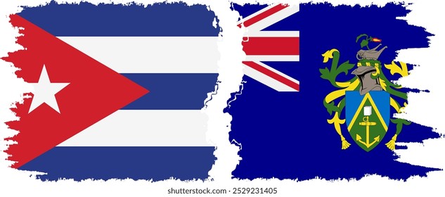 Conexão das ilhas Pitcairn e Cuba grunge flags, vetor