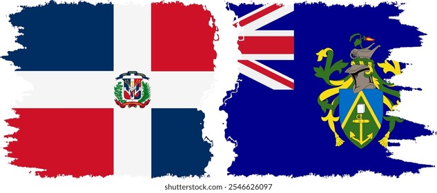 Pitcairn Islands and Dominican Republic grunge flags connection, vector