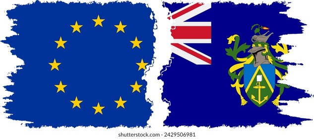 Pitcairn Islands and European Union grunge flags connection, vector