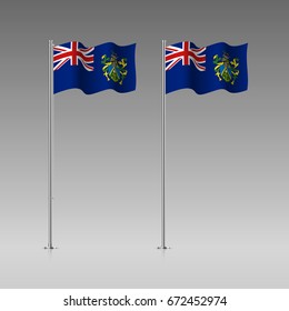Pitcairn Islands flag on the flagpole. Official colors and proportion correctly. High detailed vector illustration. 3d and isometry. EPS10