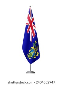 Pitcairn Islands flag on flag stand for official meetings, transparent background, vector
