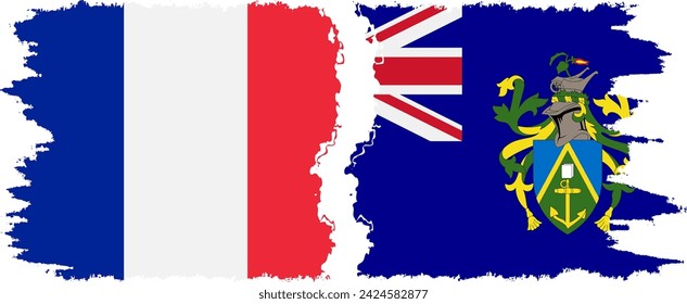 Pitcairn Islands and France grunge flags connection, vector