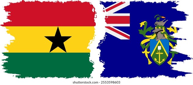 Pitcairn Islands and Ghana grunge flags connection, vector