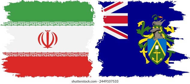 Pitcairn Islands and Iran grunge flags connection, vector