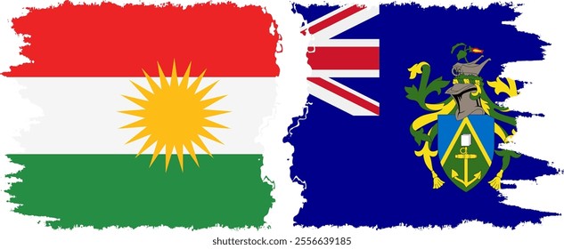 Pitcairn Islands and  Kurdistan grunge flags connection, vector