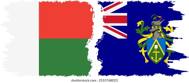 Pitcairn Islands and Madagascar grunge flags connection, vector