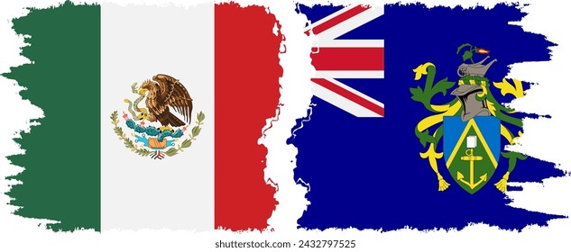 Pitcairn Islands and Mexico grunge flags connection, vector