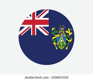 Pitcairn Islands Round Flag. Pitcairn, Henderson, Ducie and Oeno Islands Circle Flag. British Overseas Territory Circular Shape Button Banner. EPS Vector Illustration.
