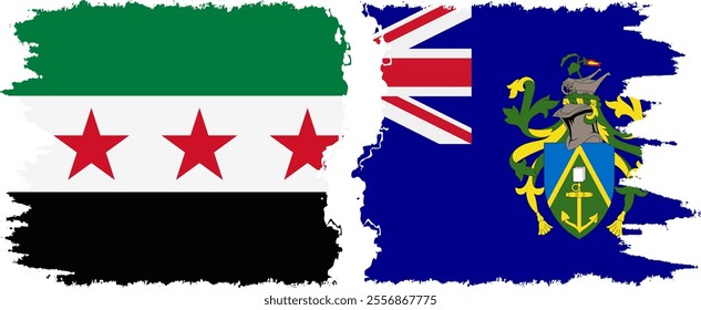 Pitcairn Islands and Syrian Revolution grunge flags connection, vector