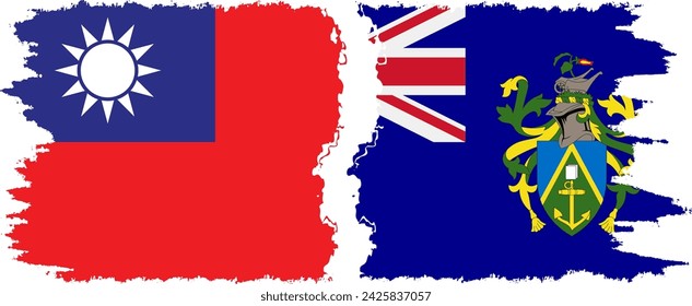 Pitcairn Islands and Taiwan grunge flags connection, vector