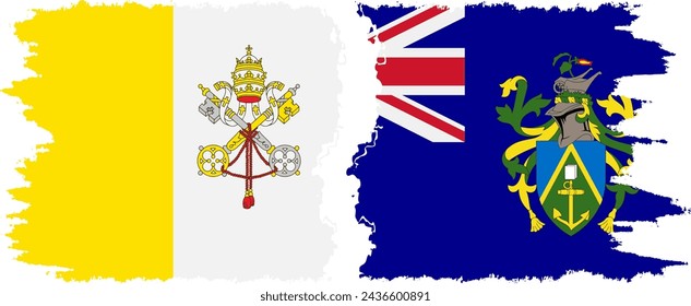 Pitcairn Islands and Vatican grunge flags connection, vector