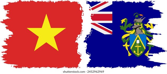 Pitcairn Islands and Vietnam grunge flags connection, vector