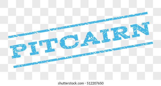Pitcairn watermark stamp. Text caption between parallel lines with grunge design style. Rubber seal stamp with unclean texture. Vector light blue color ink imprint on a chess transparent background.
