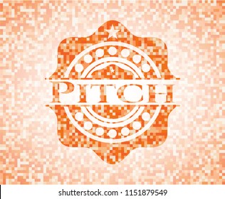Pitch abstract emblem, orange mosaic background