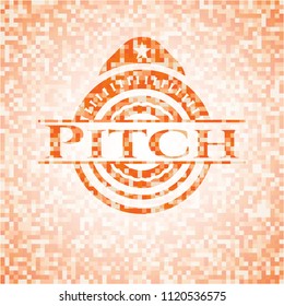Pitch abstract orange mosaic emblem with background