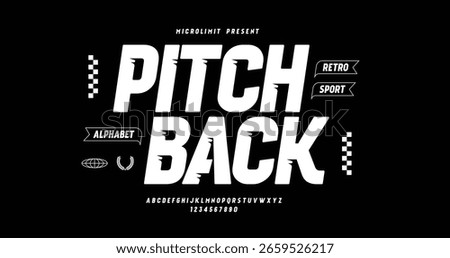 Pitch Back: a bold modern display font blending urban sport and futuristic styles. Complete A to Z alphabet for dynamic logos, e-sports branding, and athletic-themed visuals.