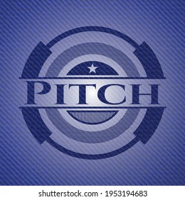Pitch badge with denim background. Vector Illustration. Detailed. 