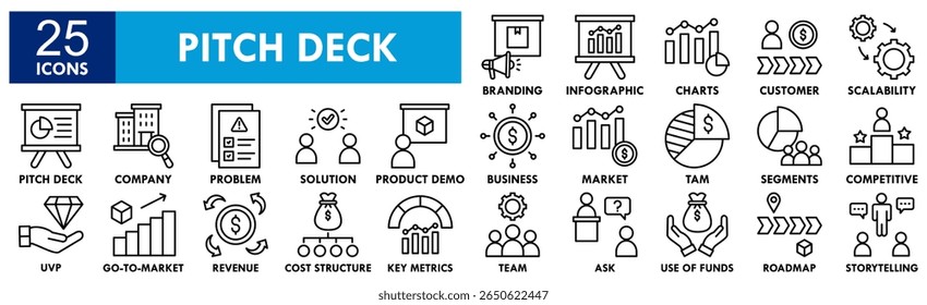 Pitch Deck banner ícone da web ilustração conceito com ícone de apresentação, corporativo, marketing, proposta, negócios