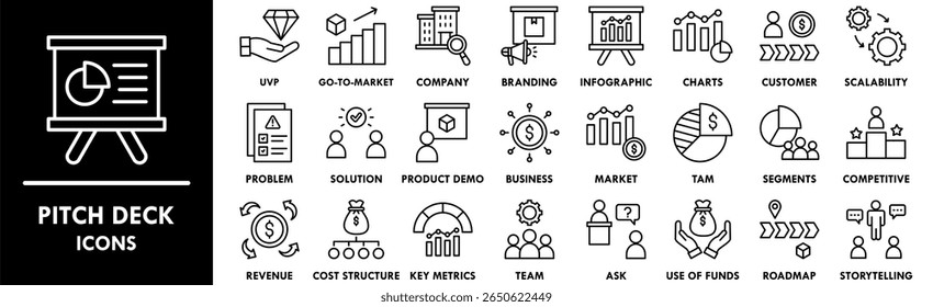 Pitch Deck banner ícone da web ilustração conceito com ícone de apresentação, corporativo, marketing, proposta, negócios