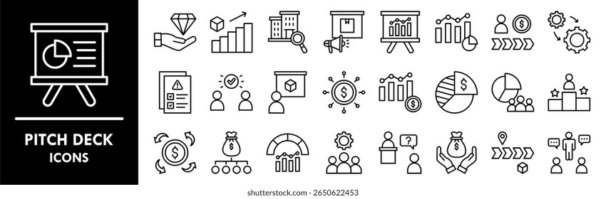 Pitch Deck banner ícone da web ilustração conceito com ícone de apresentação, corporativo, marketing, proposta, negócios