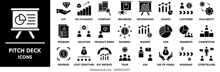 Pitch Deck banner ícone da web ilustração conceito com ícone de apresentação, corporativo, marketing, proposta, negócios