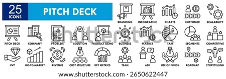 Pitch Deck icon collection set. Containing design presentation, corporate, marketing, proposal, business
