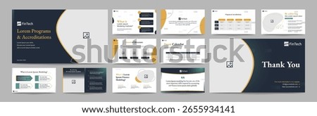 Pitch Deck or Presentation templates. Finance corporate booklet use flyer or leaflet, marketing banner, advertising brochure, annual business report, website slider. company profile vector