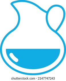 Pitcher with blue liquid. Glass container line icon