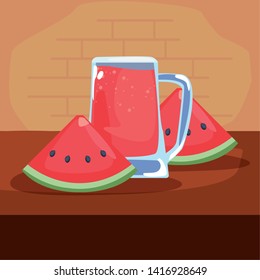 pitcher with fresh juice fruit