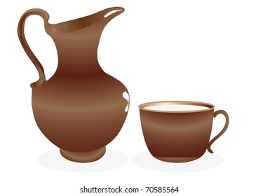 pitcher and a full cup of milk