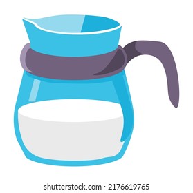 Pitcher or glass jug with milk beverage. Dairy products and nutrients, nutrition and healthy dieting. Calcium and microelements. Kitchenware with handle and large volume. Vector in flat style