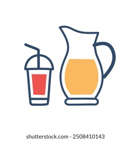 Pitcher and glass of juice. Hand-drawn illustration of a pitcher and glass filled with juice, perfect for beverage concepts.