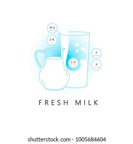 A pitcher and a glass of milk. Vector illustration.