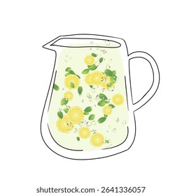 A pitcher illustration filled with fresh lemon drink, mint leaves, and air bubbles, giving a refreshing vibe.