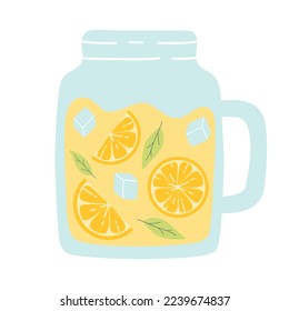 Cocina con limonada. Limonada fría con trozos de limón, menta y hielo. Ilustración vectorial aislada en fondo blanco. Estilo plano.