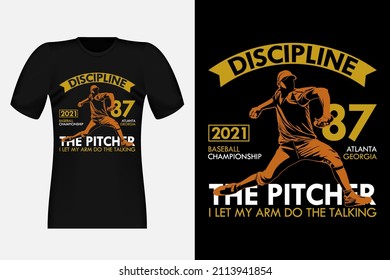 The Pitcher I Let My Arm Do The Talking Silhouette Vintage T-Shirt Design