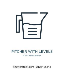 pitcher with levels thin line icon. pitcher, liquid linear icons from tools and utensils concept isolated outline sign. Vector illustration symbol element for web design and apps.