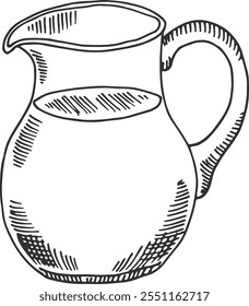 A pitcher of milk is drawn in black and white