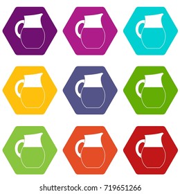 Pitcher of milk icon set many color hexahedron isolated on white vector illustration